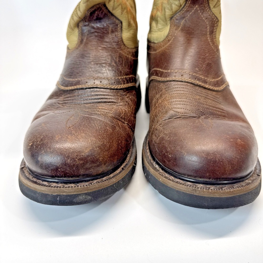 Justin Mens Boots 10.5 D Brown Tan Leather Superintendent Work Cowboy Soft Toe - Picture 5 of 16